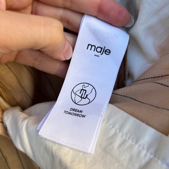 Maje Beige Striped Cotton Linen Trousers Size FR 38 - Picture 6 of 7